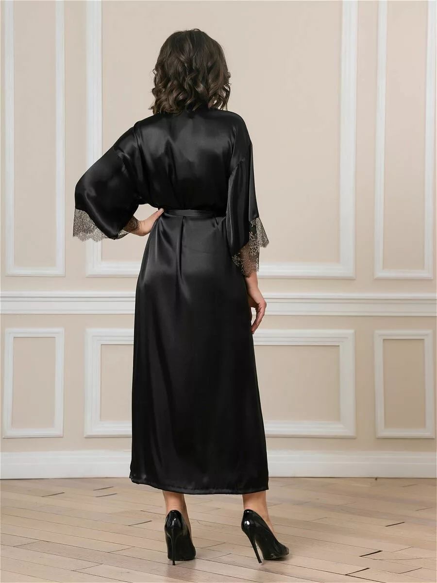 Длинный халат на поясе из искусственного шелка 2