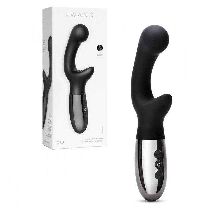 Черный вибромассажер с двумя моторами Le Wand XO - 19 см. 2