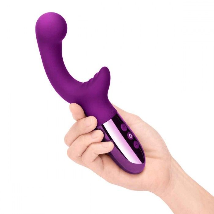 Фиолетовый вибромассажер с двумя моторами Le Wand XO - 19 см. 3