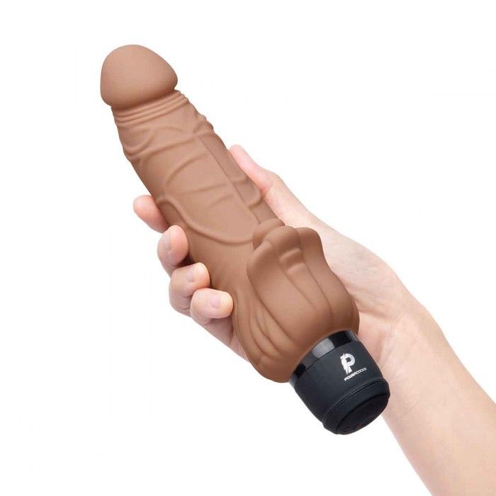 Кофейный вибратор-реалистик с клиторальными лепестками 7" Realistic Vibrator - 21,5 см. 2