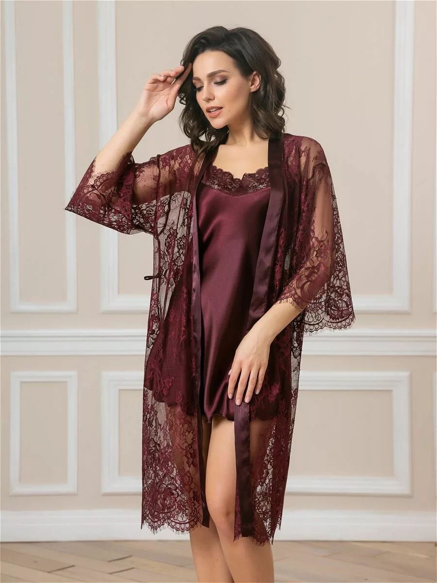 Соблазнительный кружевной пеньюар с поясом 3