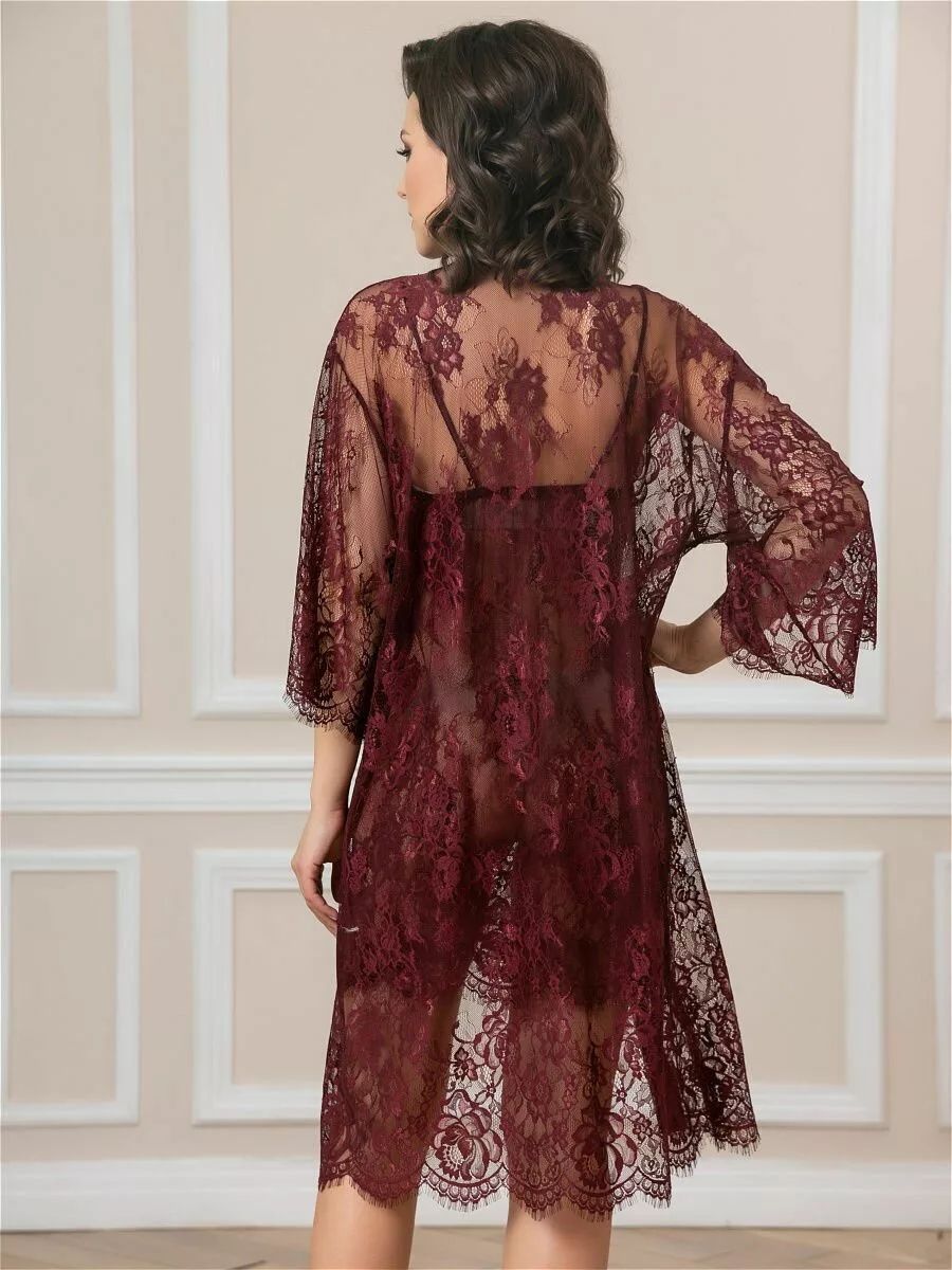 Соблазнительный кружевной пеньюар с поясом 4