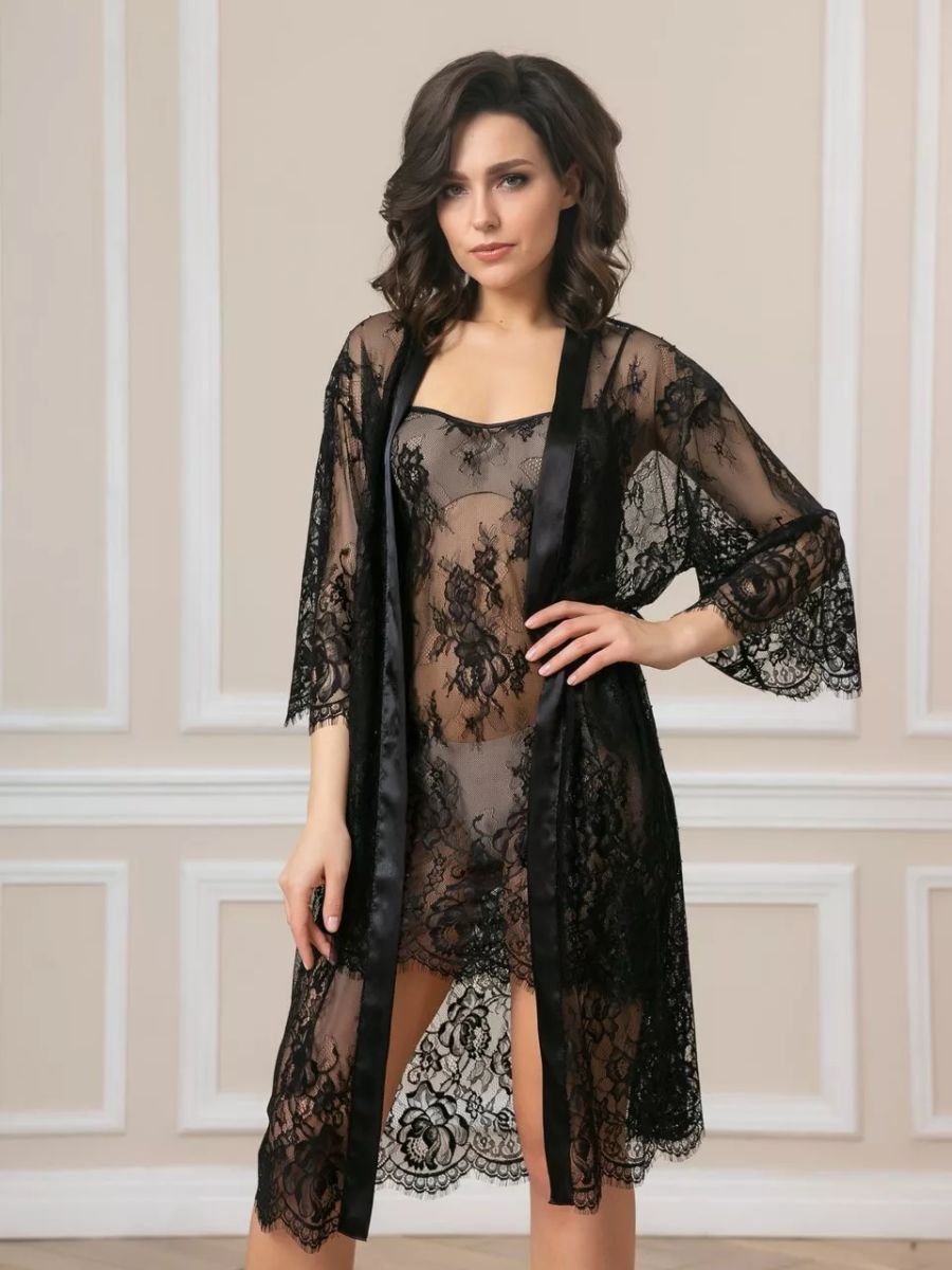 Соблазнительный кружевной пеньюар с поясом 7