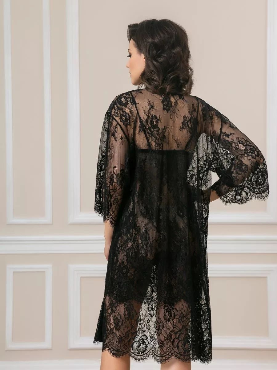 Соблазнительный кружевной пеньюар с поясом 8