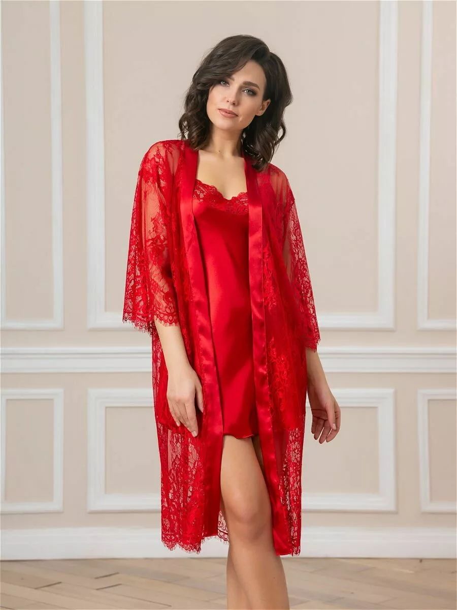 Соблазнительный кружевной пеньюар с поясом 9