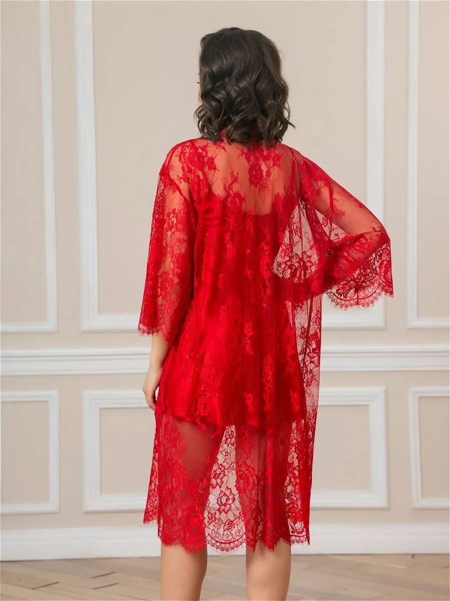 Соблазнительный кружевной пеньюар с поясом 10