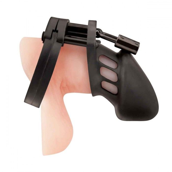 Черная силиконовая клетка целомудрия для члена с замком 3