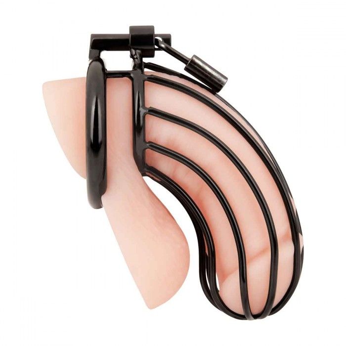 Черная металлическая клетка для члена с замком 3