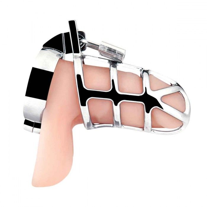 Серебристая металлическая клетка для члена с замком Enslave Cock Cage 3