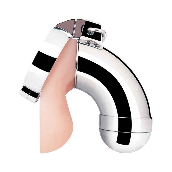 Серебристая сплошная клетка для фаллоса Total Submission Cage 3