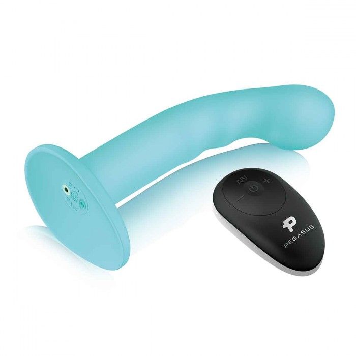 Голубая изогнутая насадка 6in Remote Control Ripple P-Spot G-Spot на черных трусиках - 16 см. 4