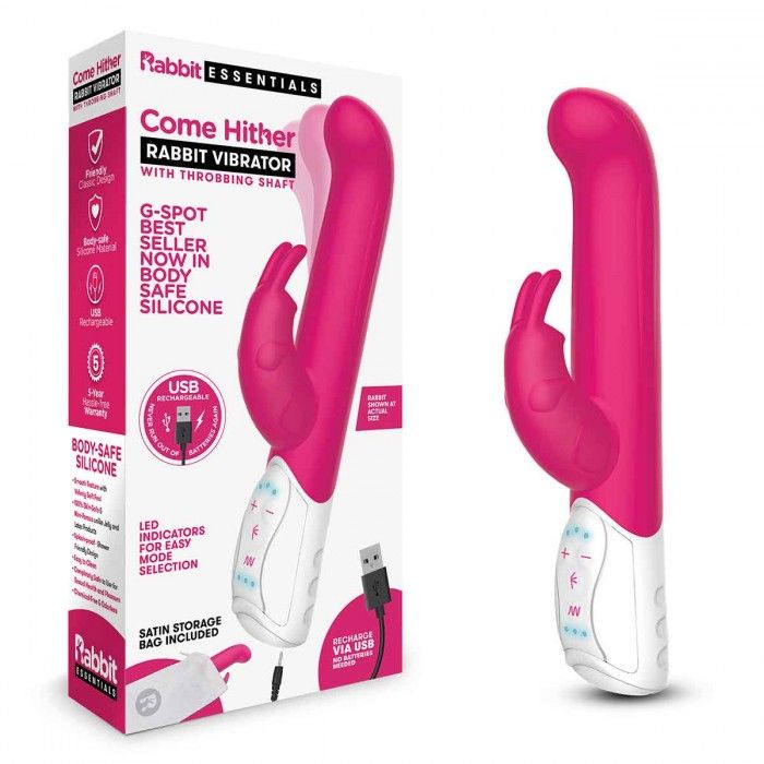 Розовый вибромассажер для G-точки Come hither G-Spot Rabbit - 24,5 см. 2