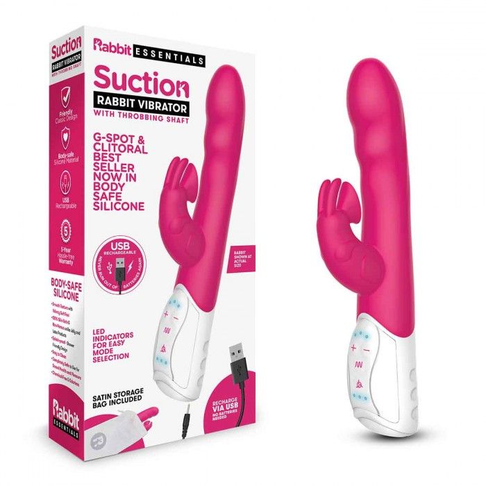 Розовый вибромассажер с клиторальной стимуляцией Clitoral Suction Rabbit - 24,5 см. 2