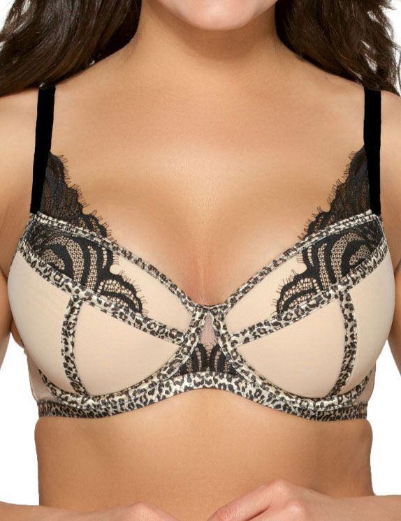 Пуш-ап бюстгальтер с контрастным кружевом и леопардовой отделкой 2