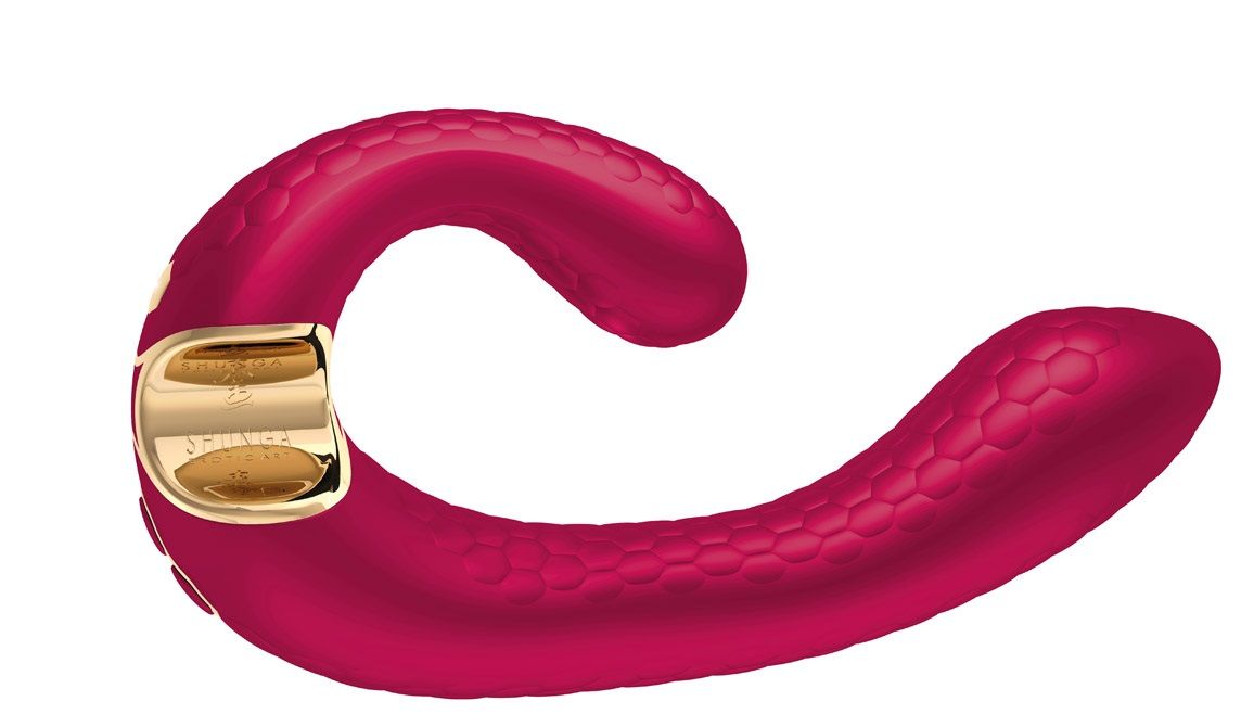 Малиновый гибкий вибростимулятор MIYO с двумя моторами - 18,5 см. 2