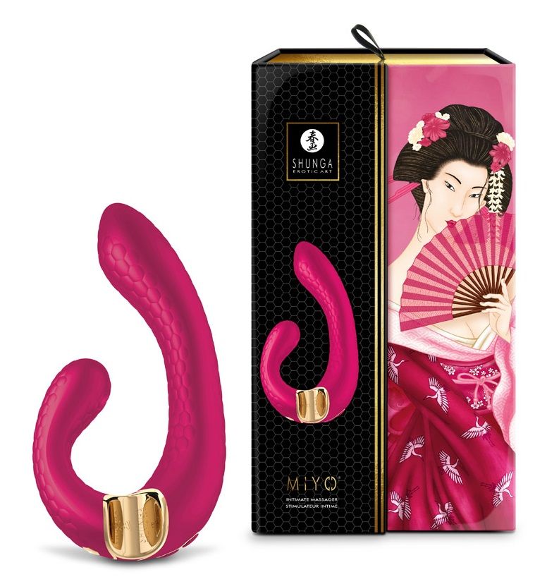 Малиновый гибкий вибростимулятор MIYO с двумя моторами - 18,5 см. 3