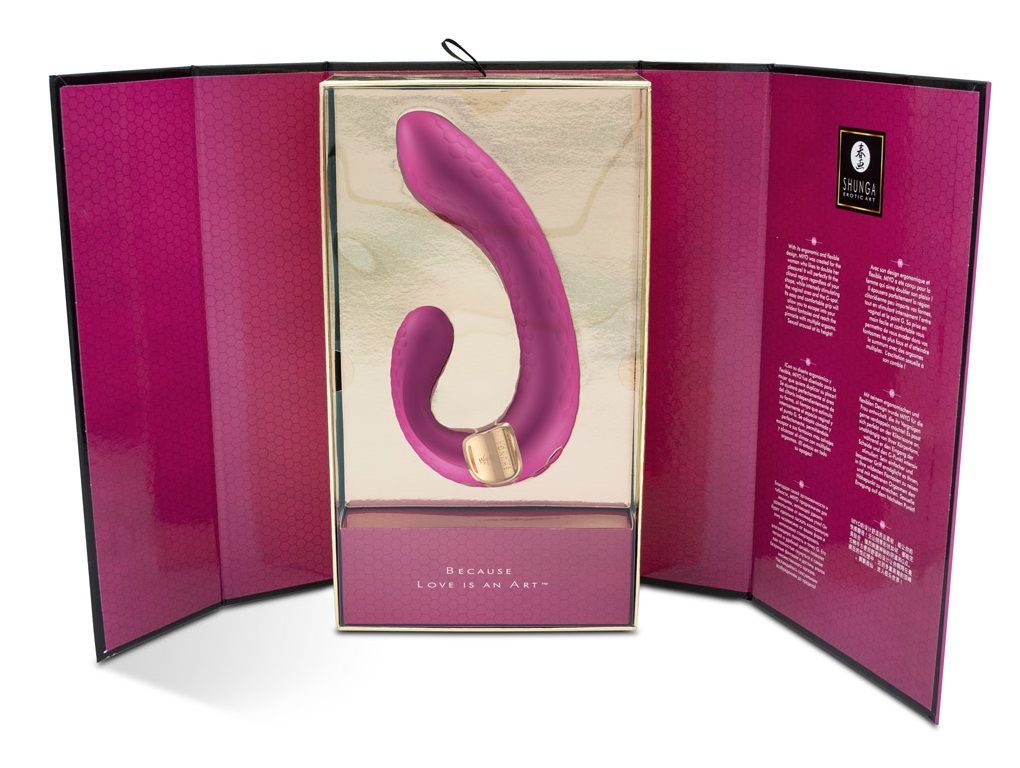 Малиновый гибкий вибростимулятор MIYO с двумя моторами - 18,5 см. 4