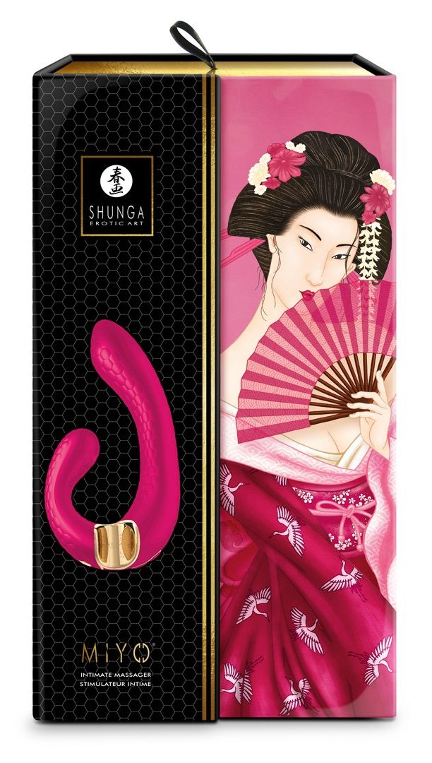 Малиновый гибкий вибростимулятор MIYO с двумя моторами - 18,5 см. 5