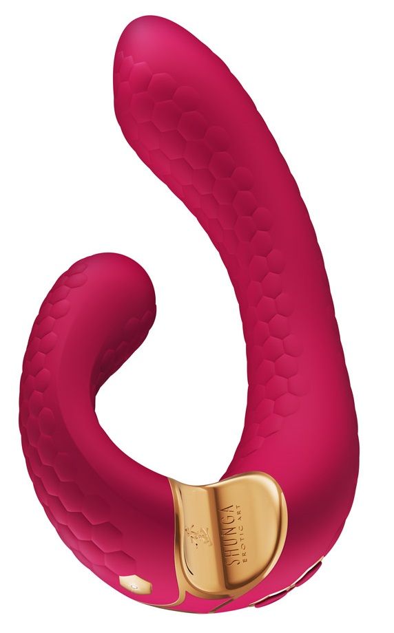 Малиновый гибкий вибростимулятор MIYO с двумя моторами - 18,5 см. 1