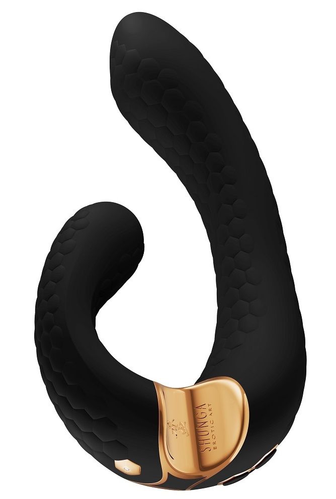 Черный гибкий вибростимулятор MIYO с двумя моторами - 18,5 см. 1