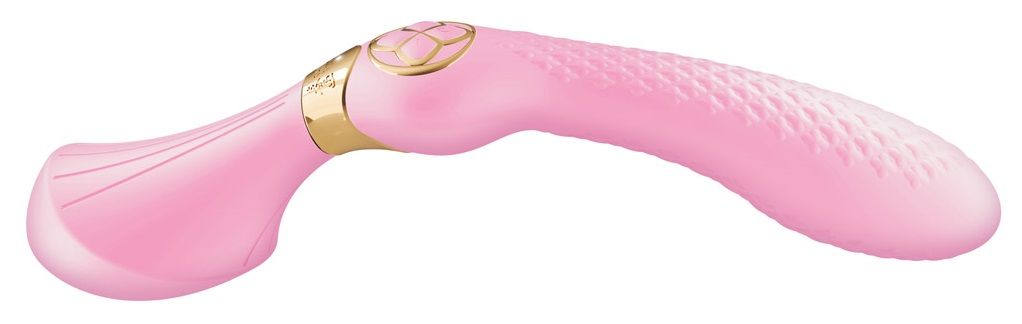 Розовый двусторонний вибростимулятор ZOA - 26,5 см. 2