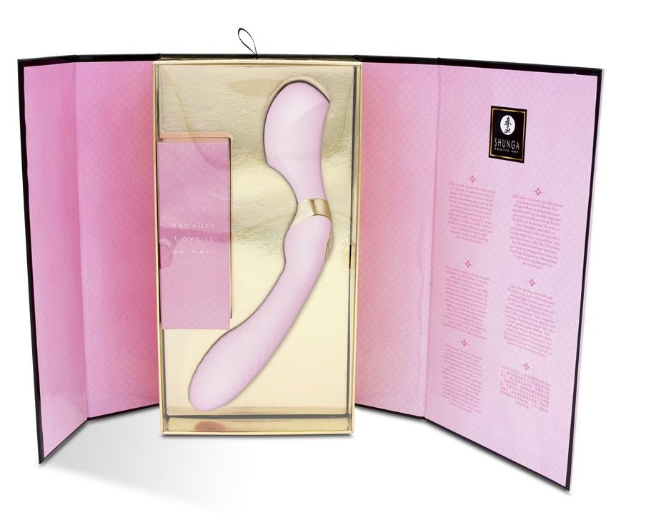 Розовый двусторонний вибростимулятор ZOA - 26,5 см. 4