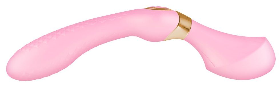 Розовый двусторонний вибростимулятор ZOA - 26,5 см. 1