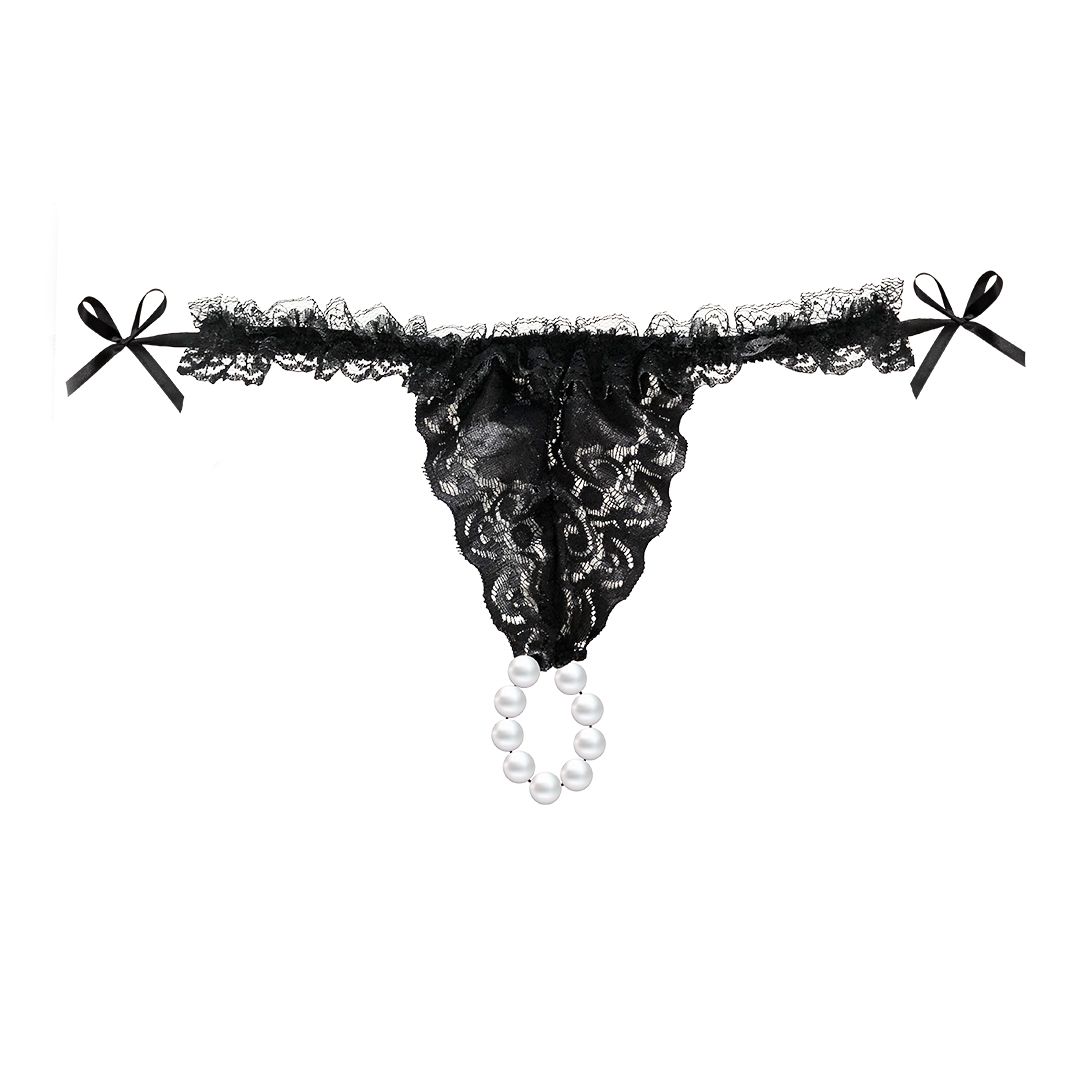 Набор Brazilian Panty: черные трусики со стимулирующими бусинами и массажный гель Sliding Gel Strawberry 2