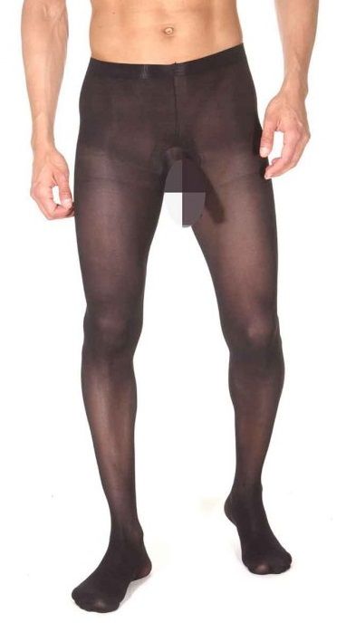 Плотные полупрозрачные мужские колготы с интимным доступом 1