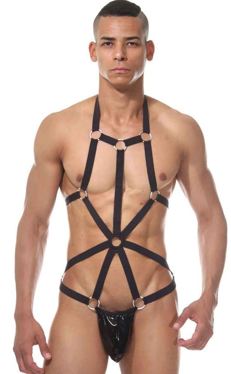 Брутальное мужское боди с металлическими колечками 1