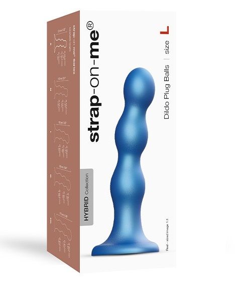 Голубая насадка Strap-On-Me Dildo Plug Balls size L 2