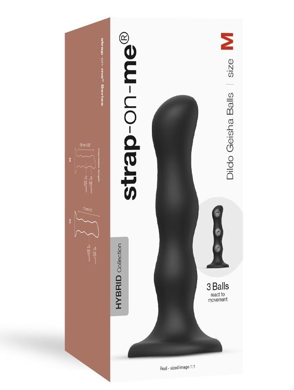 Черная насадка Strap-On-Me Dildo Geisha Balls size M 2