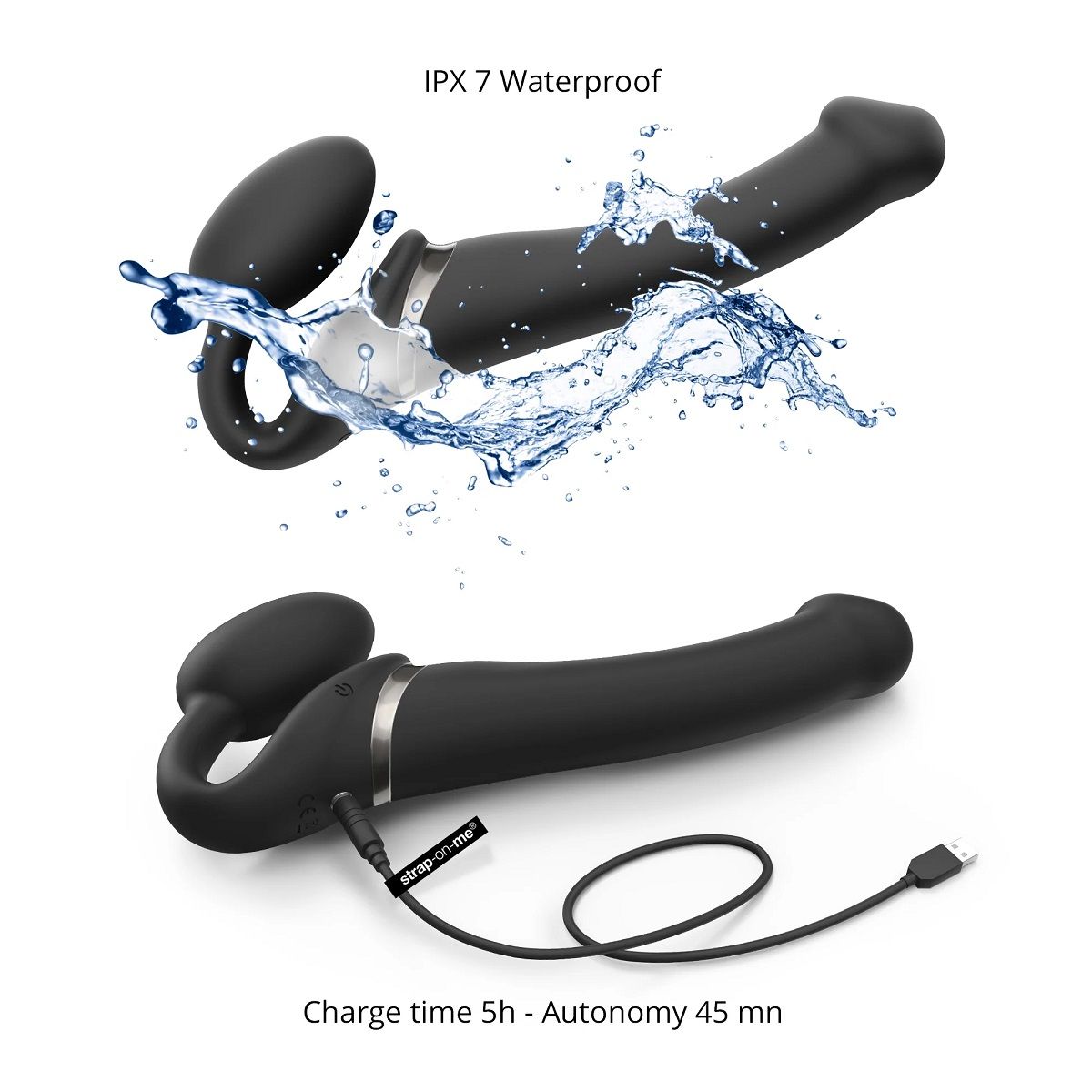 Черный безремневой вибрострапон Silicone Bendable Strap-On - size XL 6