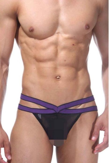 Мужские трусы-стринги на контрастной двойной резинке 1