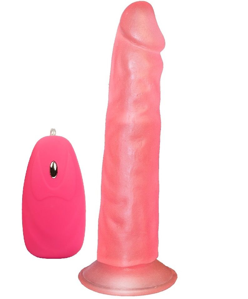 Розовый вибромассажёр на присоске с проводным пультом - 16,5 см. 2