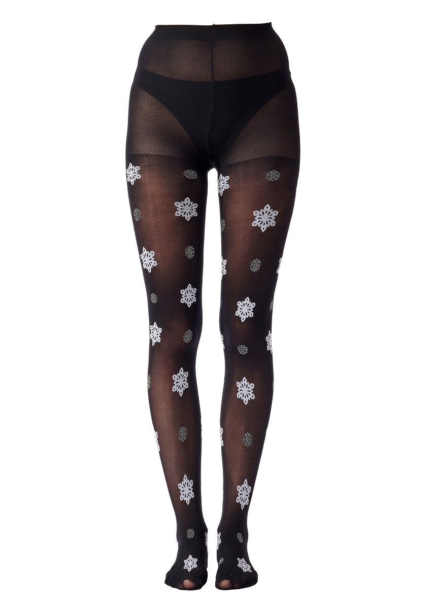 Оригинальные колготки с разноцветными блестящими снежинками 2