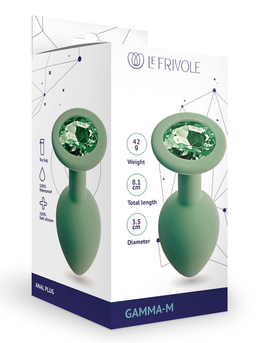 Салатовая анальная пробка с кристаллом Gamma-M - 8,1 см. 2