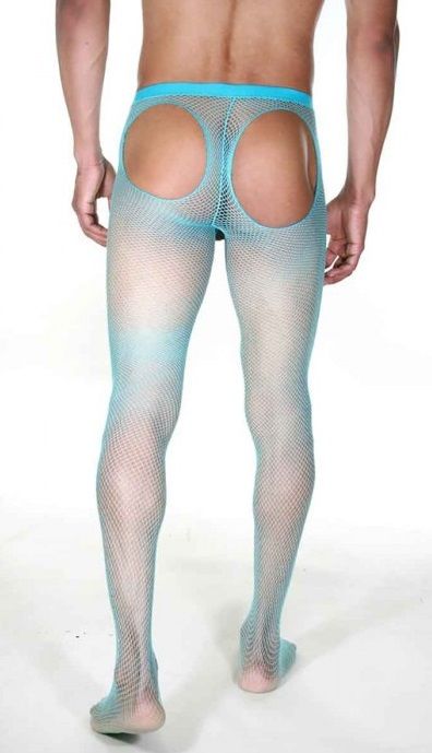 Мужские колготы в мелкую сетку с интимными вырезами 2