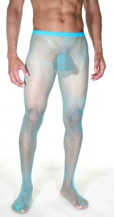 Мужские колготы в мелкую сетку с интимными вырезами 1