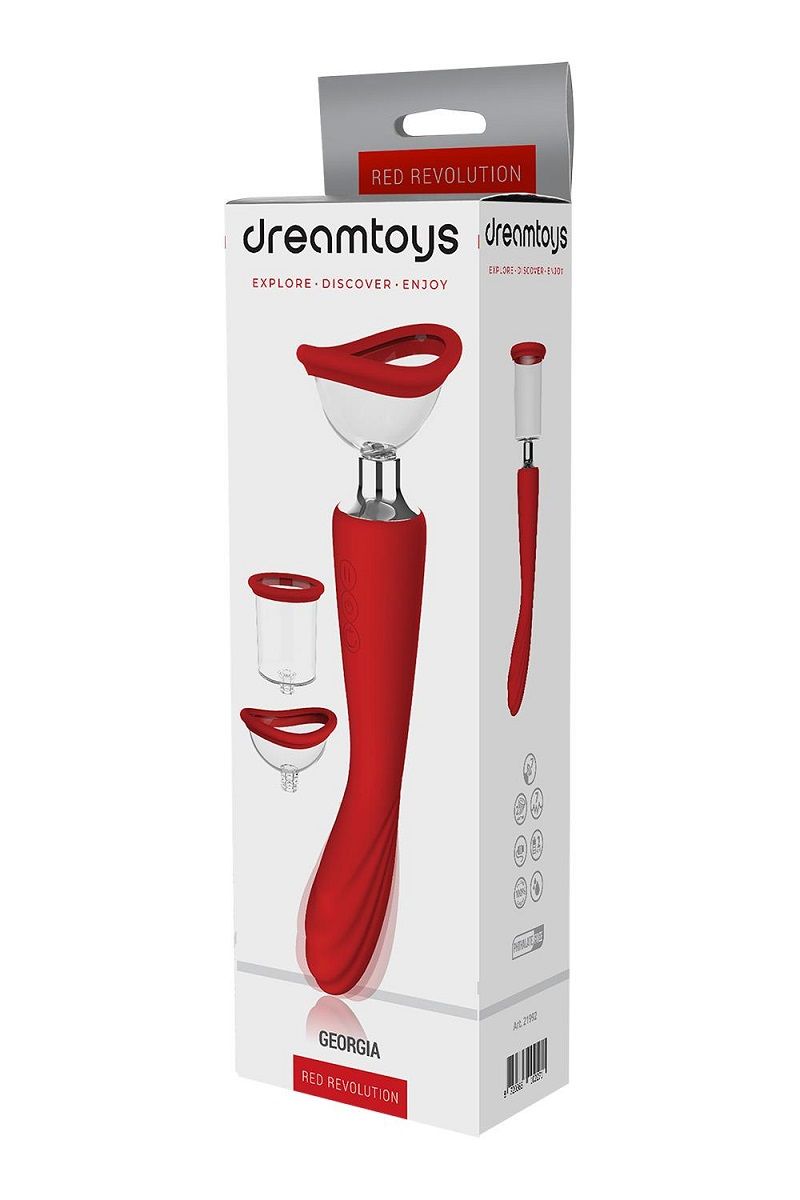 Красный двойной стимулятор Georgia - вибратор и вакуумная помпа 16