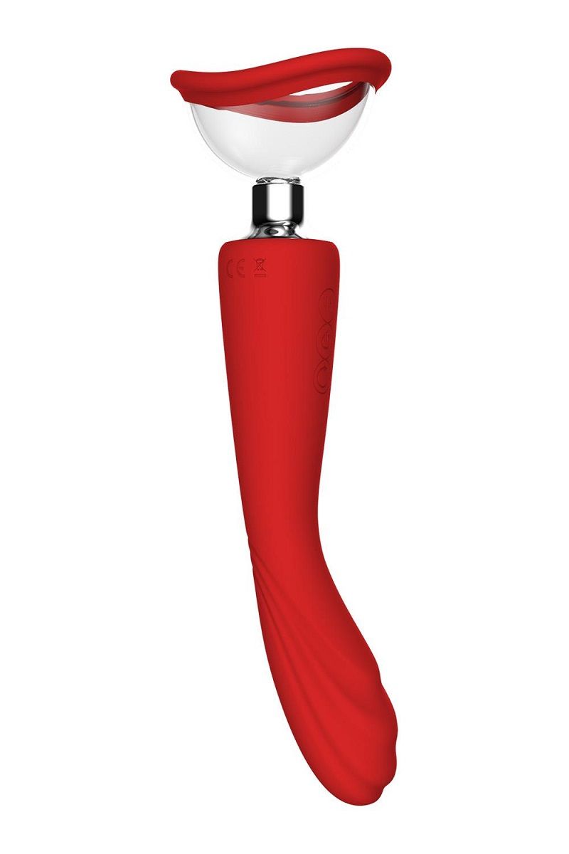 Красный двойной стимулятор Georgia - вибратор и вакуумная помпа 10