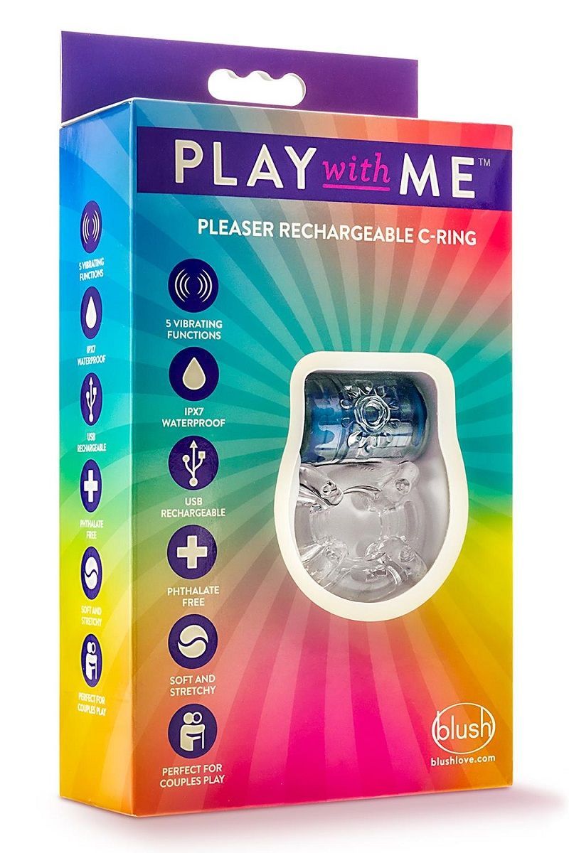 Синее эрекционное виброкольцо Pleaser Rechargeable C-Ring 3