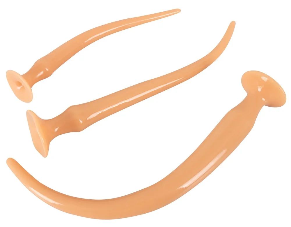 Набор из 3 телесных удлиненных анальных пробок Super Long Flexible Butt Plug Set 2