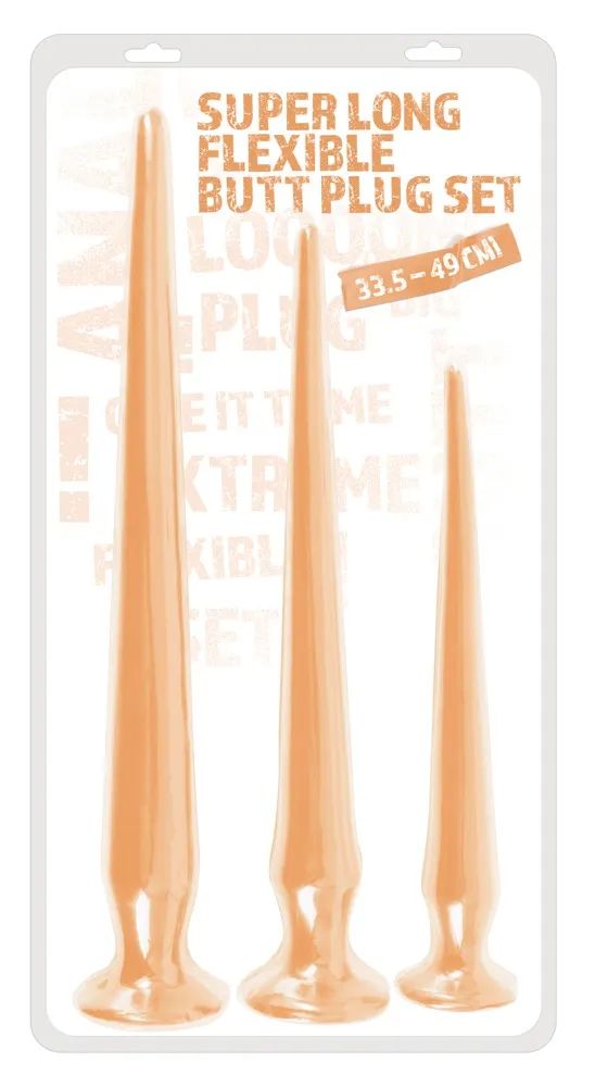Набор из 3 телесных удлиненных анальных пробок Super Long Flexible Butt Plug Set 7