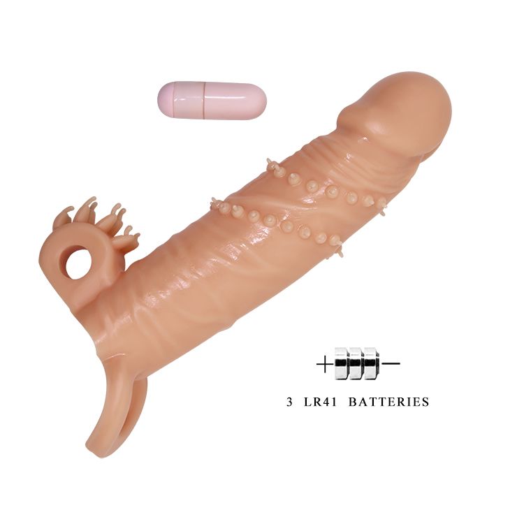 Телесная удлиняющая вибронасадка Penis Sleeve Connor - 17 см. 5