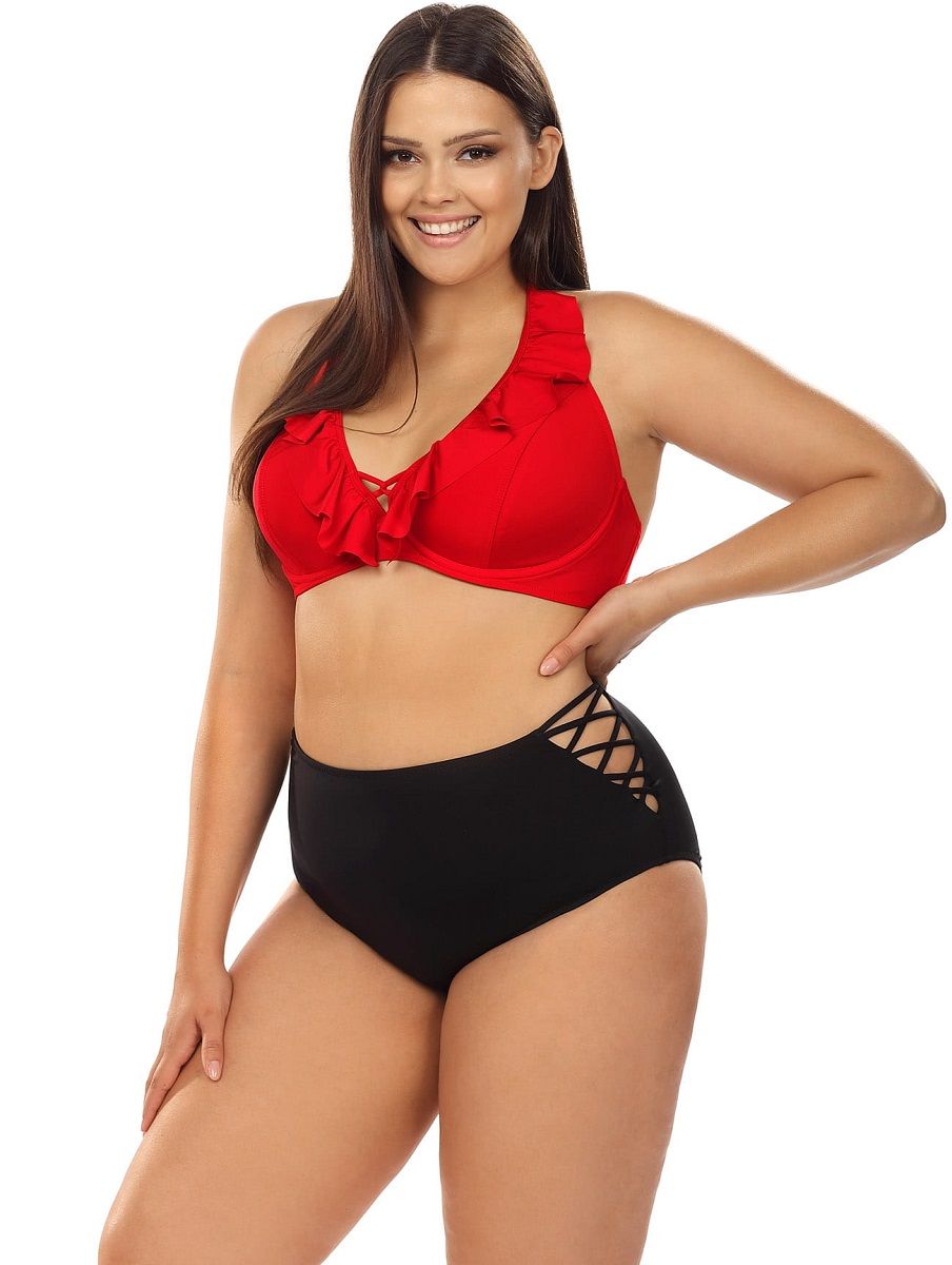 Двухцветный раздельный купальник plus size 1