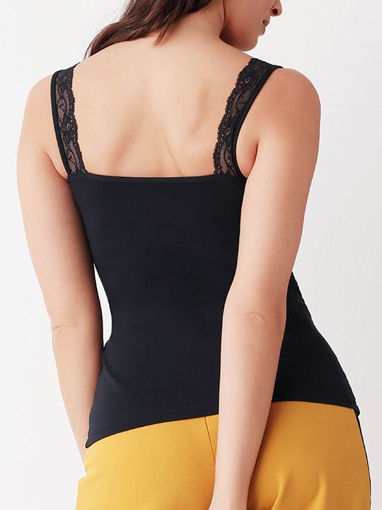 Маечка из хлопкового полотна с широкими кружевными бретелями 2