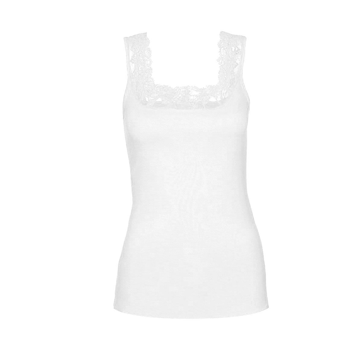 Маечка из хлопкового полотна с широкими кружевными бретелями 7