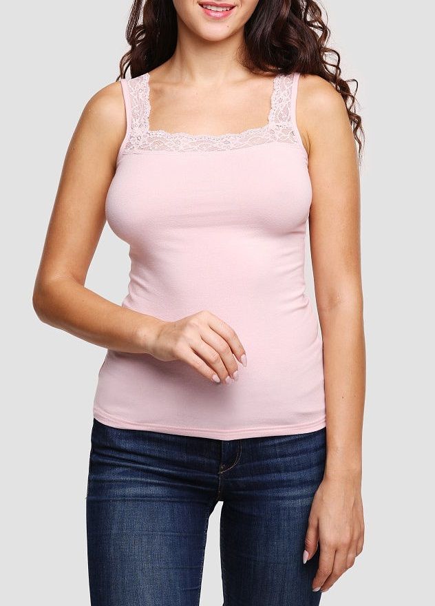 Маечка из хлопкового полотна с широкими кружевными бретелями 8