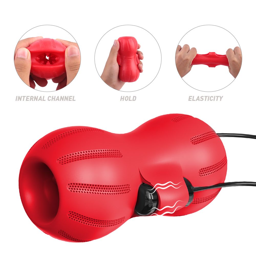 Красный тугой мастурбатор с вибропулями  и пультом 3